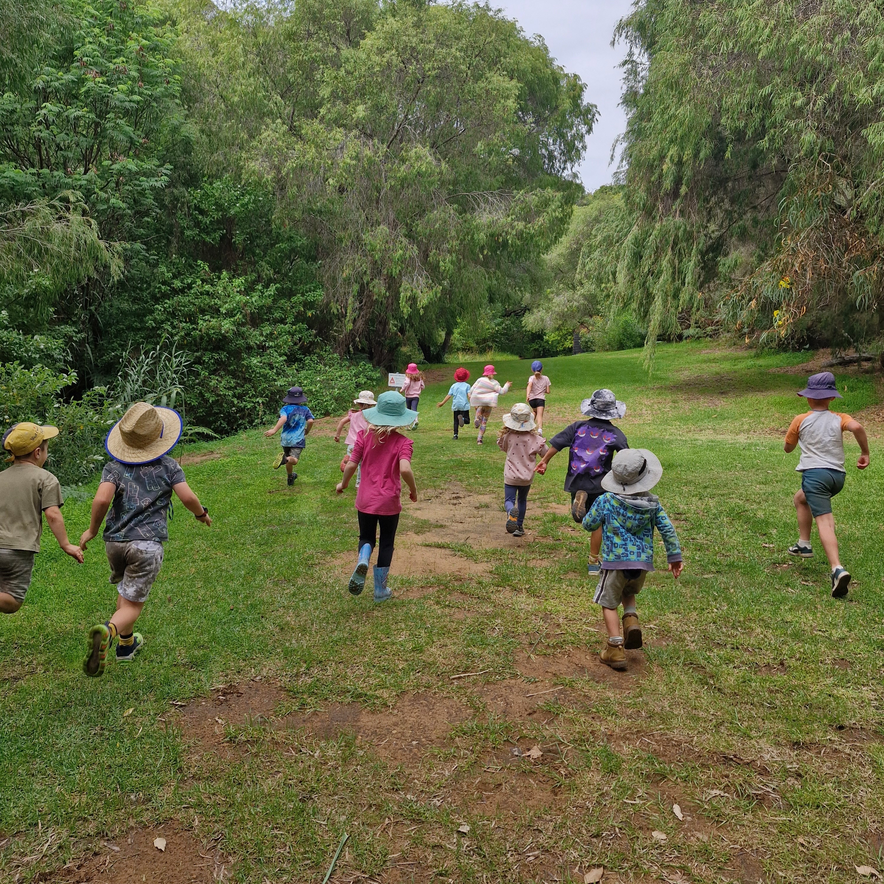 Children engaged in physical activity on the property